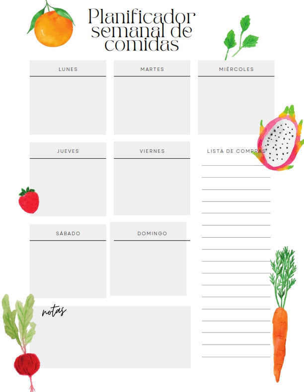 Imprimible Panificador Semanal de Comidas